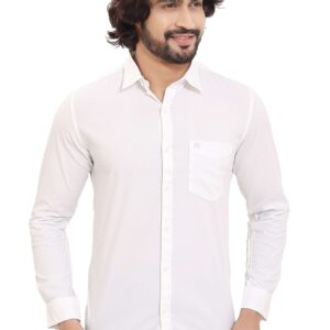 Mens Pure Cotton Full Sleeve White Plain Shirt P3025