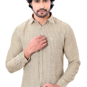 Linen Cotton Cream Color Mens Striped Full Sleeve Shirt P2796