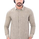 Linen Cotton Cream Color Mens Striped Full Sleeves Shirt P2797