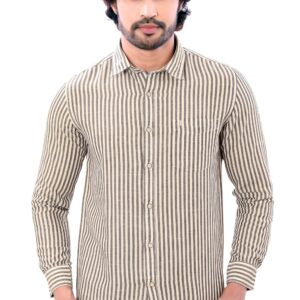 Linen Cotton Cream Color Mens Striped Full Sleeves Shirt P2797
