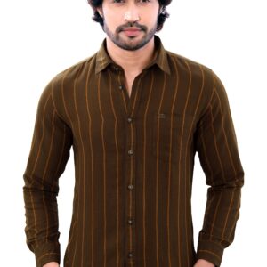 Linen Cotton Army Green Mens Striped Full Sleeves Shirt P2810