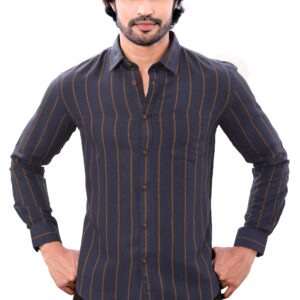 Linen Cotton Navy Blue Mens Striped Full Sleeve Shirt P2811