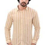 Linen Cotton Dark Cream Color Mens Striped Full Sleeve Shirt P2813