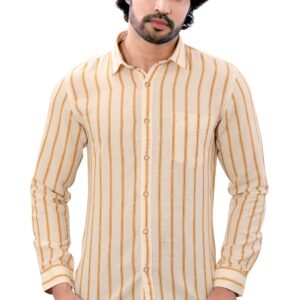 Linen Cotton Dark Cream Color Mens Striped Full Sleeve Shirt P2813