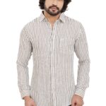 Linen Cotton Off White Mens Striped Full Sleeve Shirt P2819