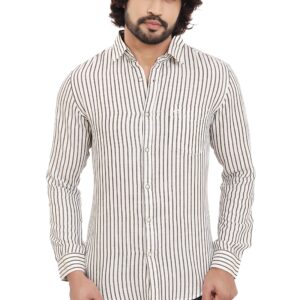 Linen Cotton Off White Mens Striped Full Sleeve Shirt P2819