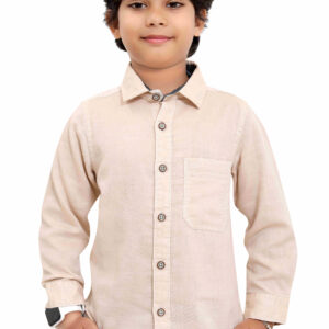 Pure Cotton Papaya Whip Color Yarn Dyed Boys Plain Full Sleeve Casual Shirt P2799
