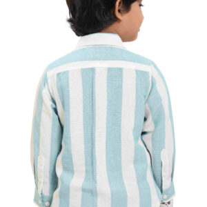 Pure Cotton Powder Blue & White Yarn Dyed Boys Striped Full Sleeve Casual Shirt P2801