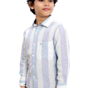 Pure Cotton Light Sky Blue & White Yarn Dyed Boys Striped Full Sleeve Casual Shirt P2802