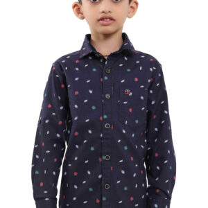 Pure Cotton Navy Blue Printed Boys Full Sleeve Casual Shirt P2848