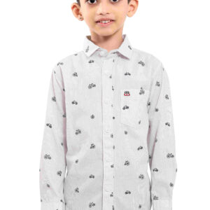 Pure Cotton White & snow color Printed Boys Full Sleeve Casual Shirt P2849