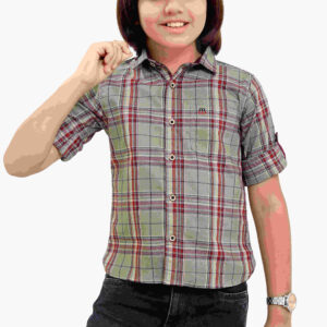 Pure Cotton Dark Sea Green Color Yarn Dyed Boys Checkered Full Sleeve Casual Shirt P2852