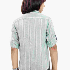 Pure Cotton Aquamarine Yarn Dyed Boys Striped Full Sleeve Casual Shirt P2856