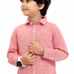 Pure Cotton Light Coral Yarn Dyed Boys Striped Checkered Full Sleeve Casual Shirt P2892