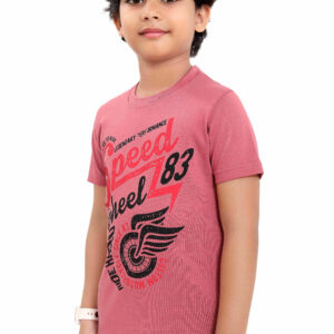 Pure Cotton Sunkist Coral Color Printed Round Neck T Shirt P2950