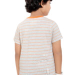 Pure Cotton Floral White Color Striped Round Neck Boys T Shirt P2951