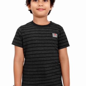 Pure Cotton Stormy Grey & Black Striped Round Neck Boys T Shirt P2952