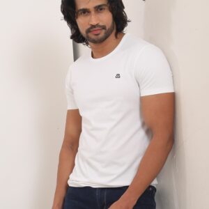 Mens Solid Crew Neck White Dobby TShirt P3708