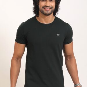 Mens Solid Crew Neck Bottle Green Dobby TShirt P3709