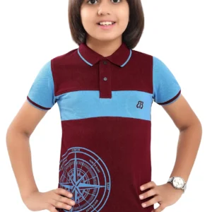 Pure Cotton Maroon & Sky Blue Yarn Dyed Polo Boys TShirt P2822