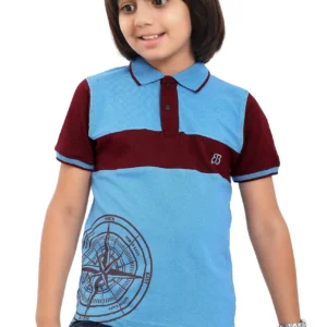 Pure Cotton Sky Blue & Maroon Yarn Dyed Polo Boys TShirt P2823