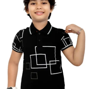 Pure Cotton Black Printed Boys Polo Tshirt P2825