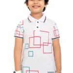 Pure Cotton White Printed Boys Polo Tshirt P2826