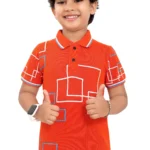 Pure Cotton Orange Printed Boys Polo Tshirt P2828