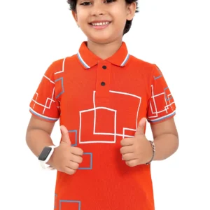 Pure Cotton Orange Printed Boys Polo Tshirt P2828
