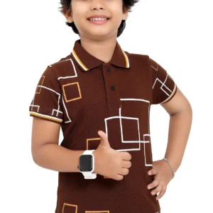 Pure Cotton Brown Printed Boys Polo Tshirt P2829