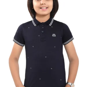 Pure Cotton Navy Blue Printed Boys Polo Tshirt P2893