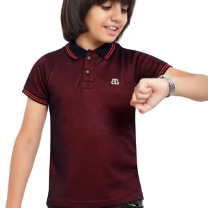 Pure Cotton Mroon Colored Yarn Dyed Boys Polo Tshirt P2895