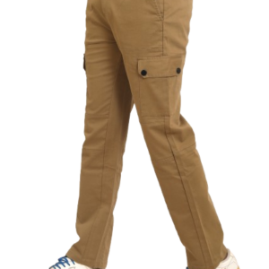 Mens Solid Cotton Lycra Matte Khaki Narrow Fit 6 Pocket Cargo Trouser P3712
