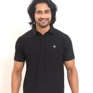 Mens Solid Regular Fit Black Nylon TShirt P3768