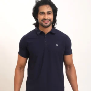 Mens Solid Regular Fit Navy Blue Polo Nylon TShirt P3769