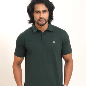 Mens Solid Regular Fit Dark Green Polo Nylon TShirt P3770