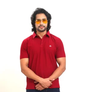 Mens Solid Regular Fit Red Maroon Polo Nylon TShirt P3771