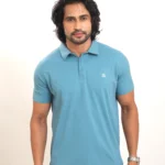 Mens Solid Regular Fit Sky Blue Polo Nylon TShirt P3775