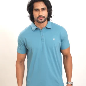 Mens Solid Regular Fit Sky Blue Polo Nylon TShirt P3775