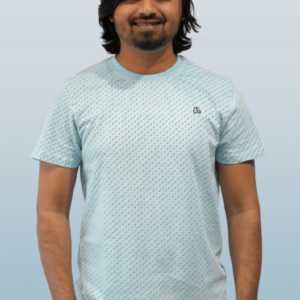 Mens Printed Round Neck Pure Cotton Sky Blue T Shirt P3907