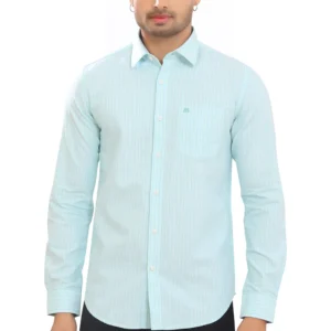 Mens Aquamarine Striped Oxford Pure Cotton Full Sleeve Shirt P3958