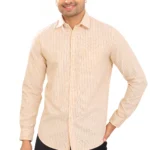 Mens Moccasin Colored Striped Oxford Pure Cotton Full Sleeve Shirt P3959