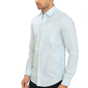 Mens Aquamarine and Sky Blue Striped Oxford Pure Cotton Full Sleeve Shirt P3969