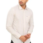 Mens Yellow and Grey Striped Oxford Pure Cotton Full Sleeve Shirt P3970
