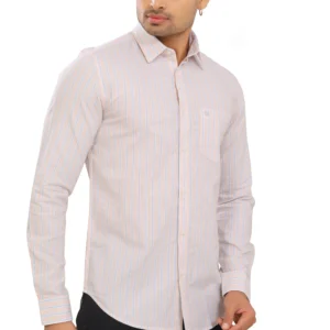 Mens Peach Puff Stripped Oxford Pure Cotton Full Sleeve Shirt P3971