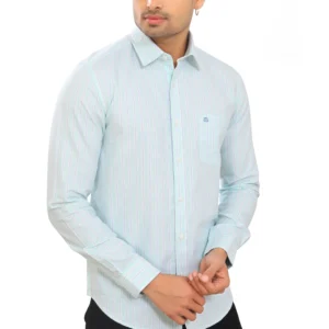 Mens Aquamarine Striped Oxfored Purec Cotton Full Sleeve Shirt P3973