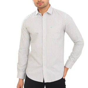 Mens Teal Colored Striped Oxford Pure Cotton Full Sleeve Shirt P3974
